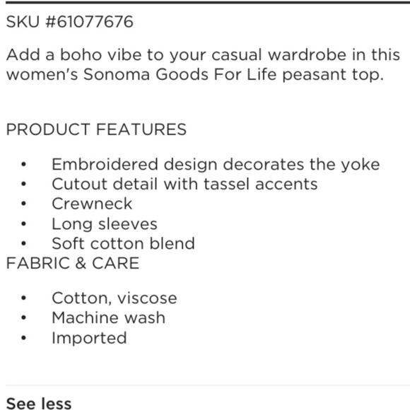 Sonoma Goods For Life peasant top L long sleeve - Picture 5 of 11